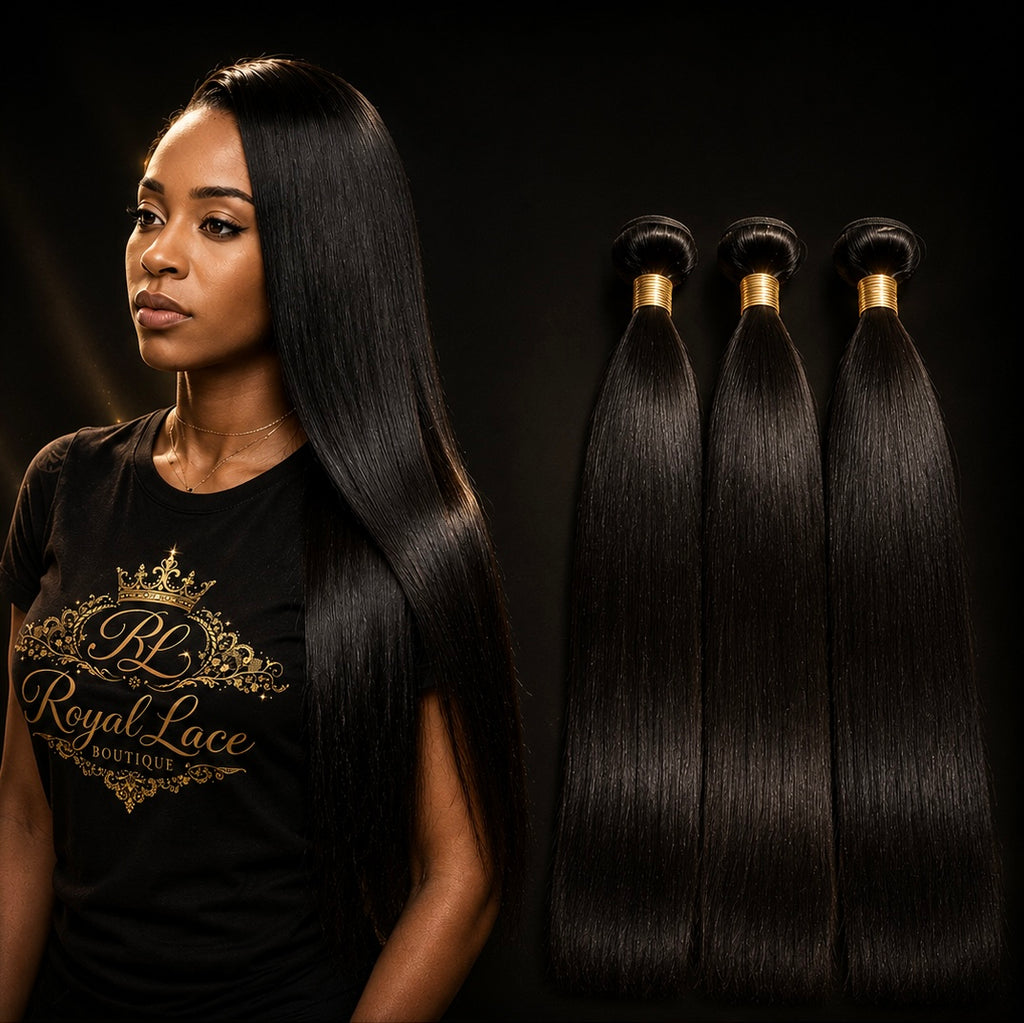 Trois boules de Tissage et closure cheveux naturels lisses