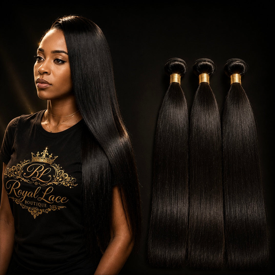 Trois boules de Tissage et closure cheveux naturels lisses