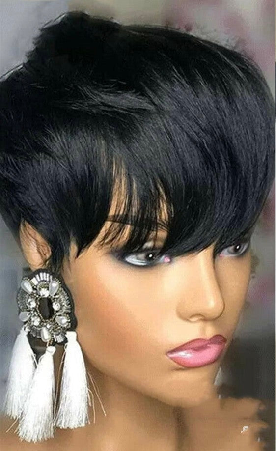 Perruque courte noire coupe pixie