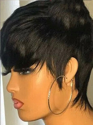 Perruque courte noire coupe pixie