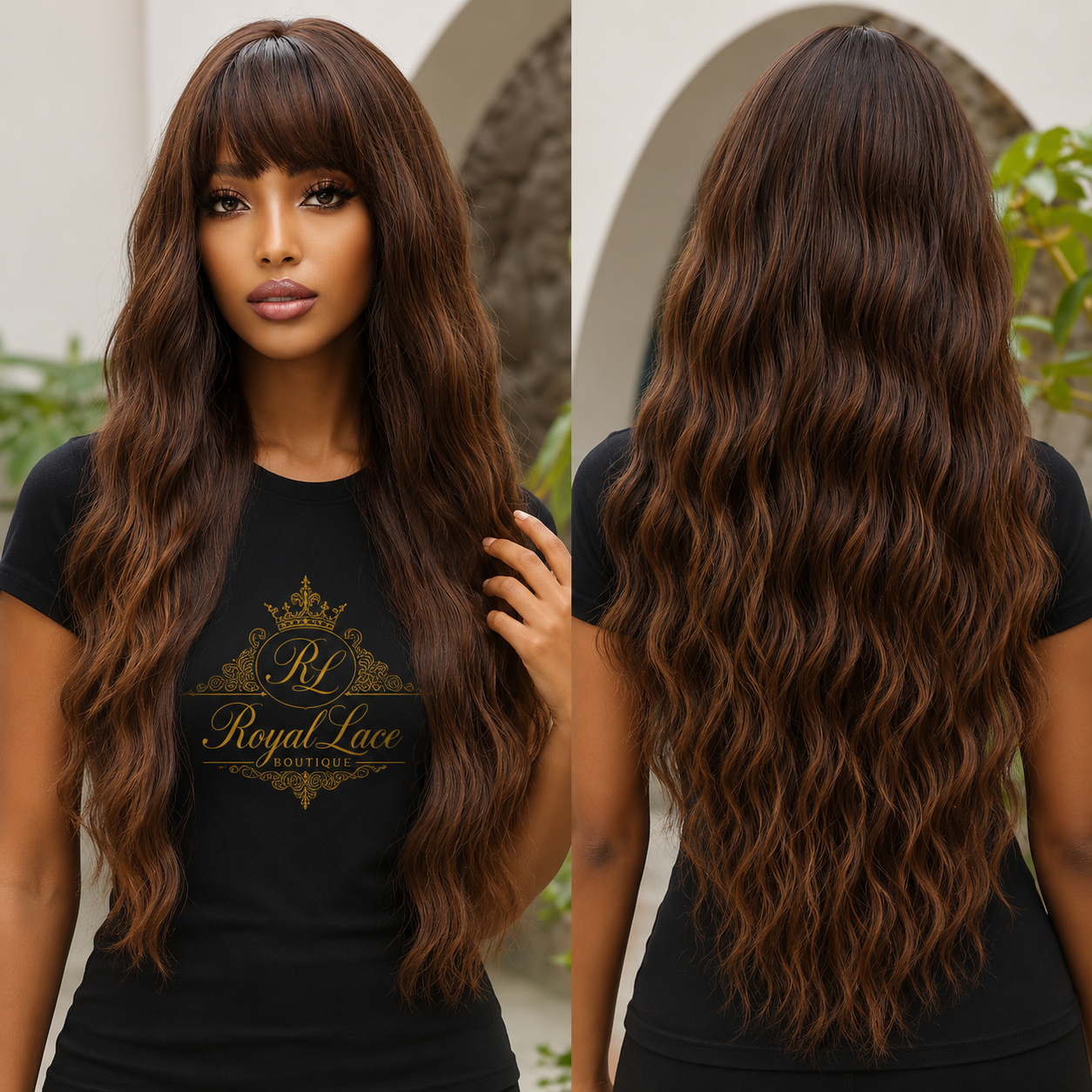 Perruque aux cheveux longs et bouclés