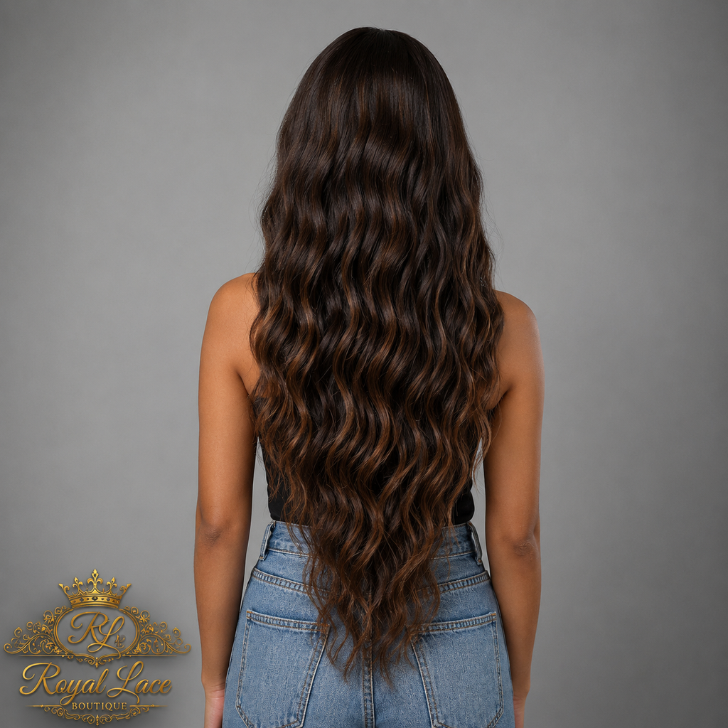 Perruque aux cheveux longs et bouclés
