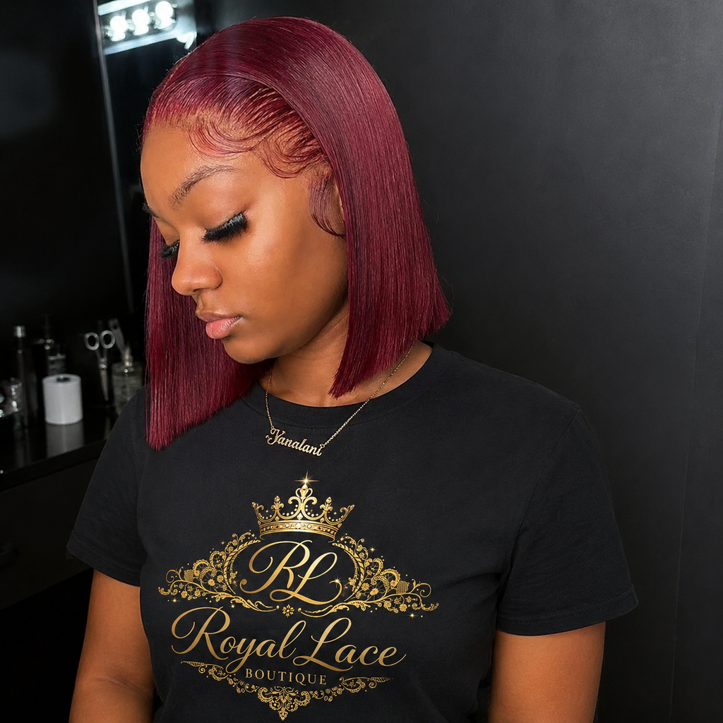 Perruque bob transparente bordeaux en cheveux humains