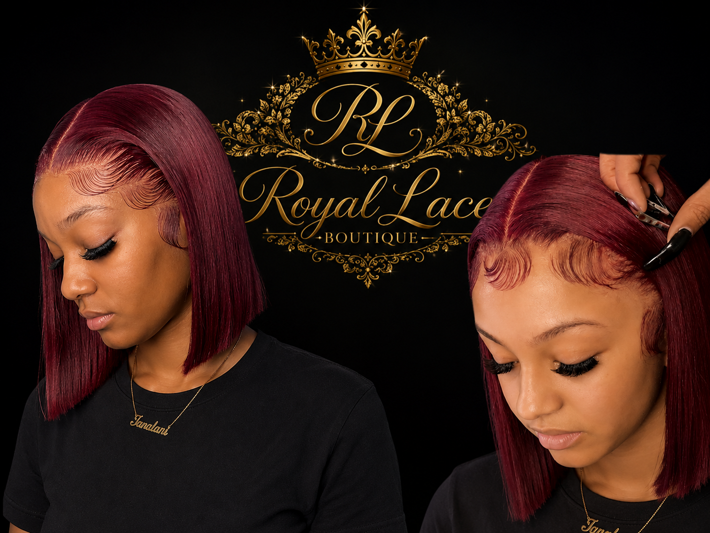 Perruque bob transparente bordeaux en cheveux humains