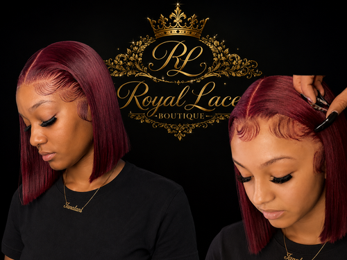 Perruque bob transparente bordeaux en cheveux humains