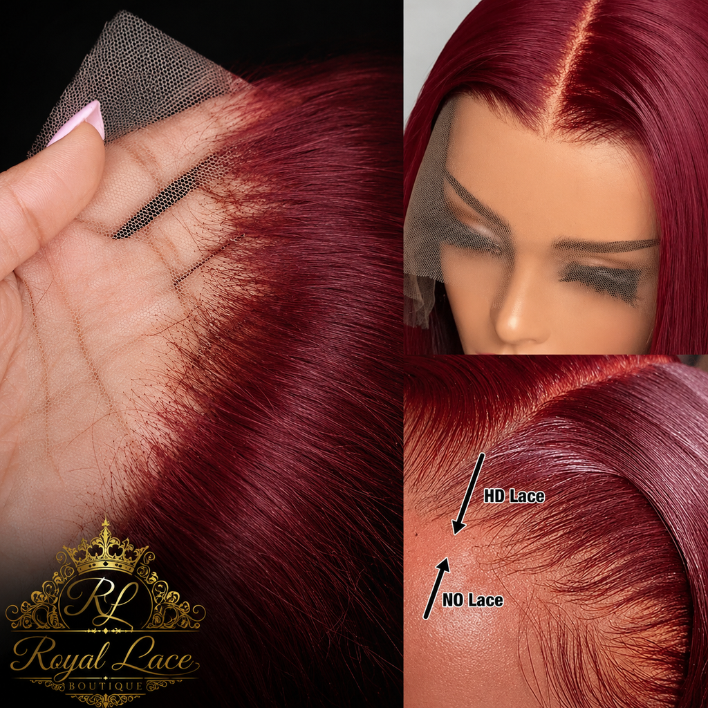 Perruque bob transparente bordeaux en cheveux humains