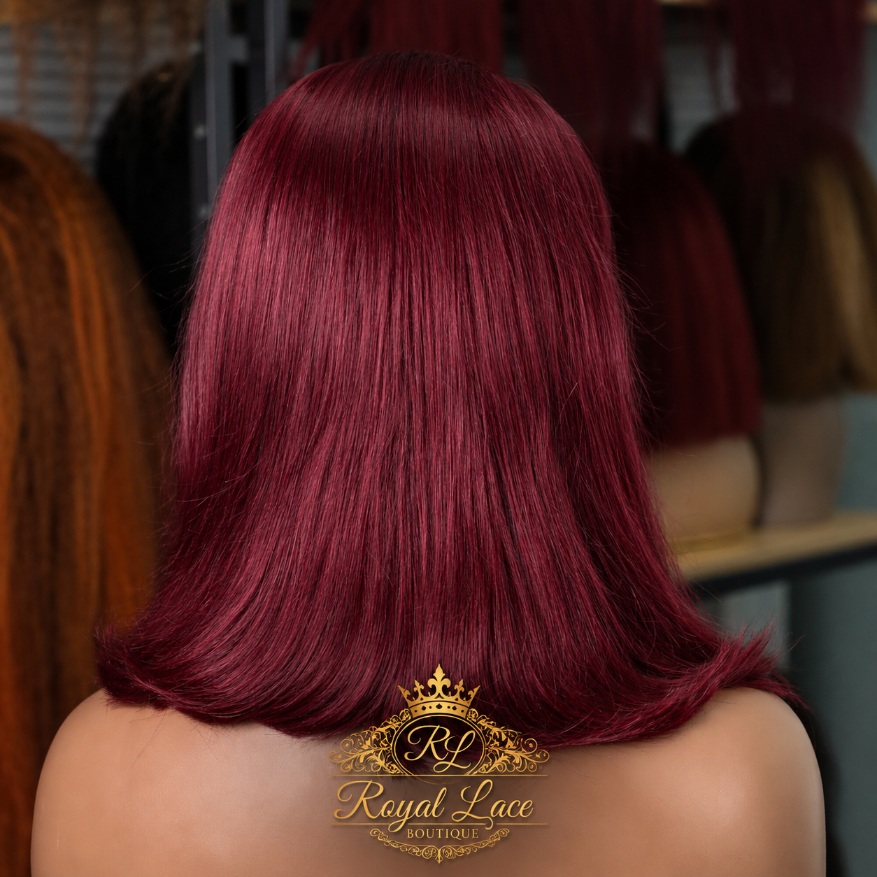 Perruque bob transparente bordeaux en cheveux humains