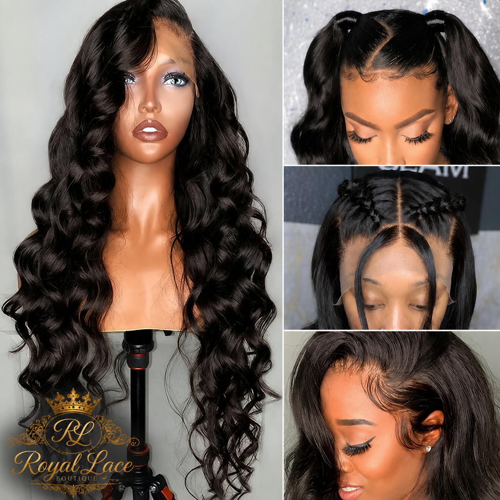 Perruque en cheveux humains ondulés, 180%, avec lace frontale transparente HD 13x4 HD