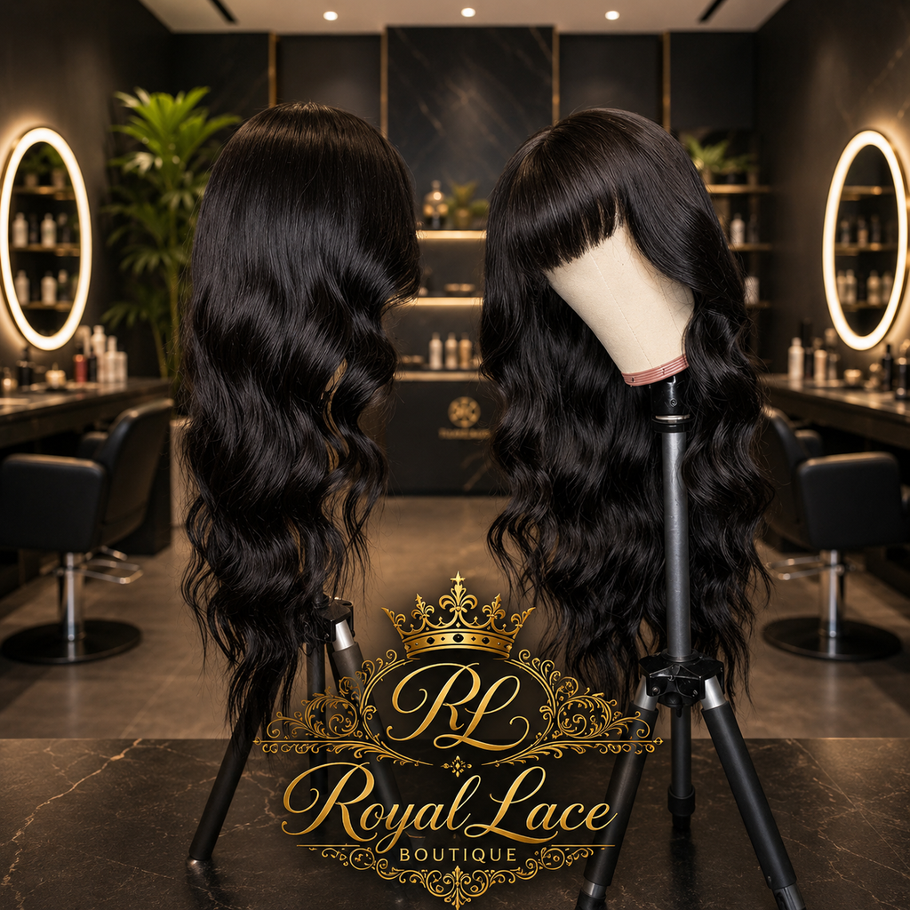 Perruque brésilienne ondulée avec frange, Human hair