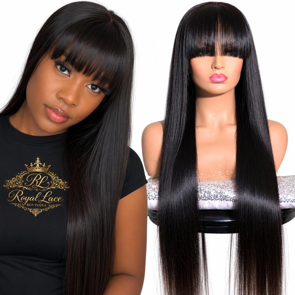 Perruques en cheveux humains lisses avec frange