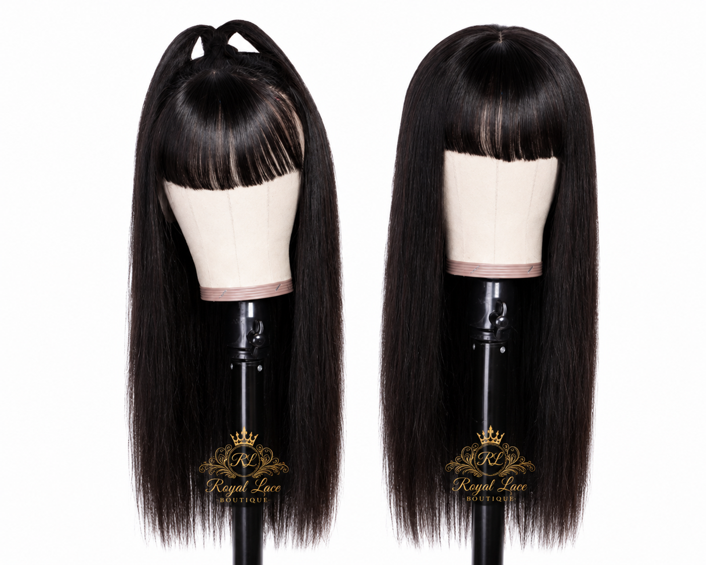 Perruques en cheveux humains lisses avec frange