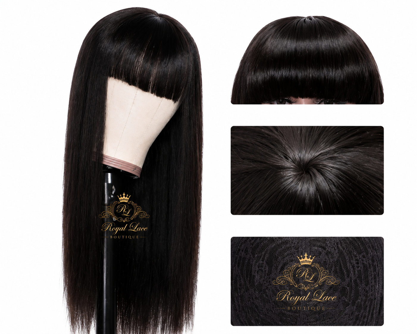 Perruques en cheveux humains lisses avec frange