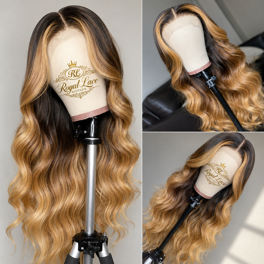 Perruque en cheveux humains blond ombré 13x4 avec lace front, densité 130 % ou 150 %