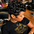 Perruque 100% cheveux humains, courte et bouclée, noire, coupe pixie, pour femmes