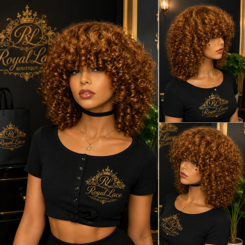 180% Density Rose Curly Short Bob Wig with Bangs Human Hair Brazilian