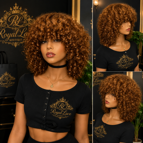 180% Density Rose Curly Short Bob Wig with Bangs Human Hair Brazilian