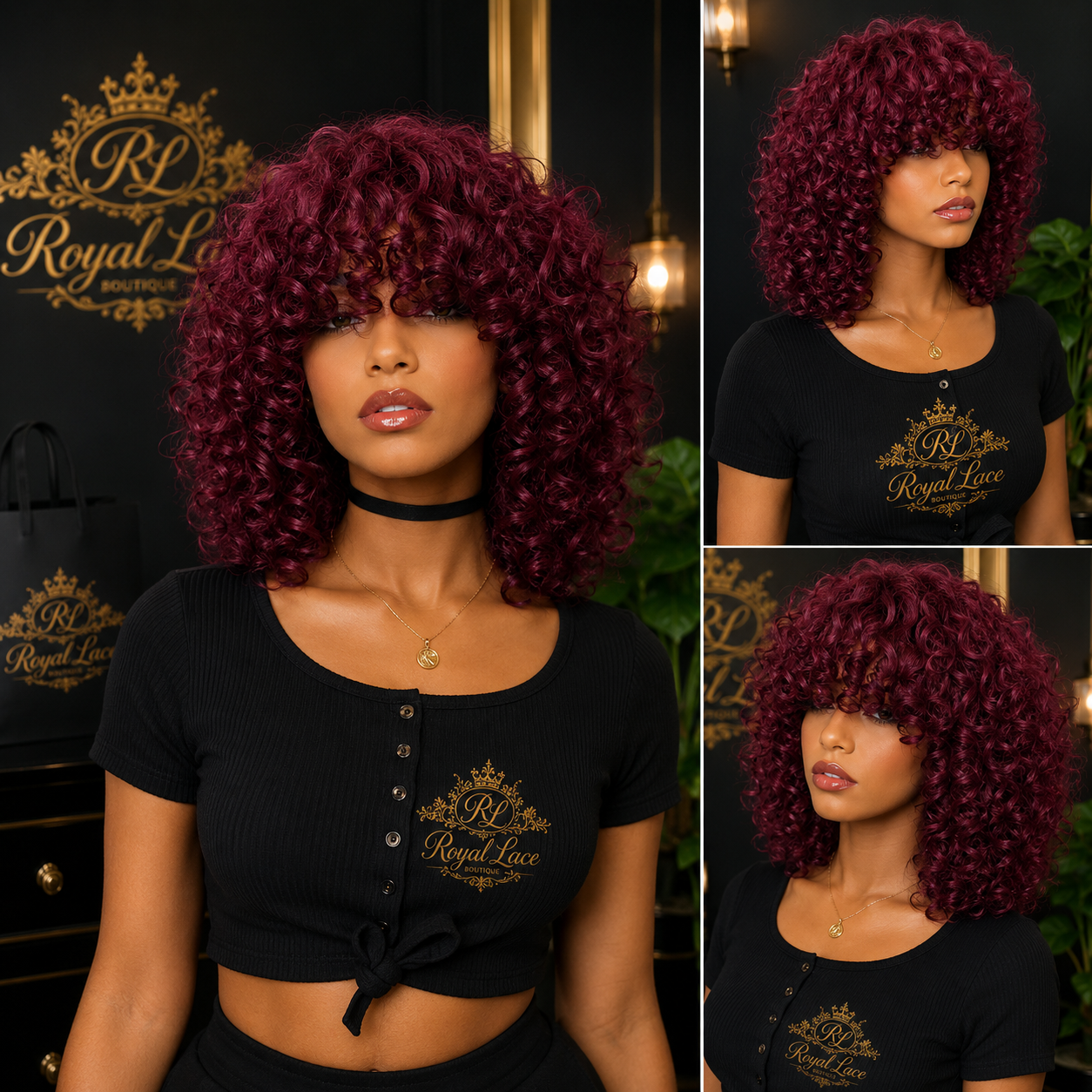 180% Density Rose Curly Short Bob Wig with Bangs Human Hair Brazilian
