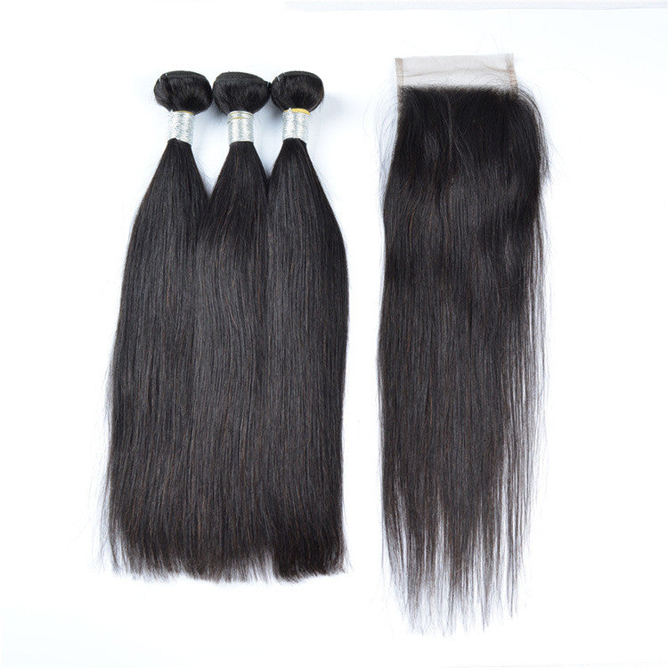 Trois boules de Tissage et closure cheveux naturels lisses