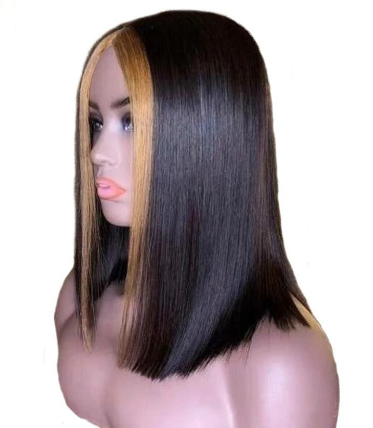 Perruque courte et lisse en cheveux humains