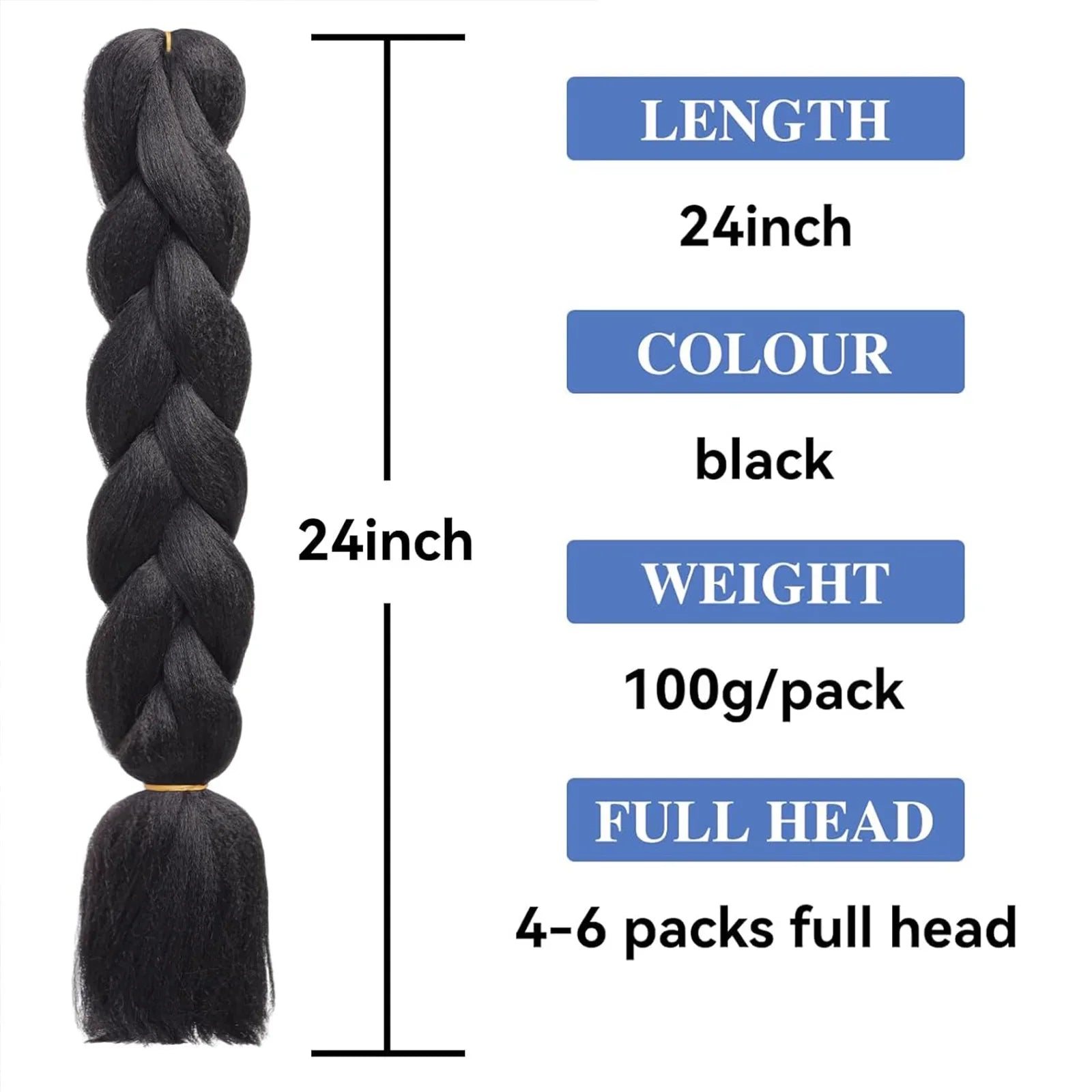 Extensions de cheveux synthétiques à tresser de 61 cm (24 pouces) et 100 g