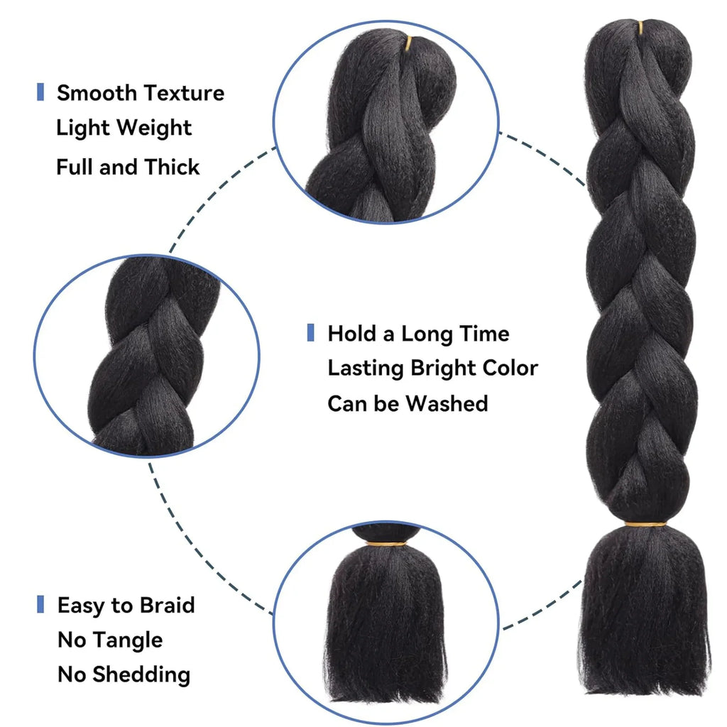 Extensions de cheveux synthétiques à tresser de 61 cm (24 pouces) et 100 g