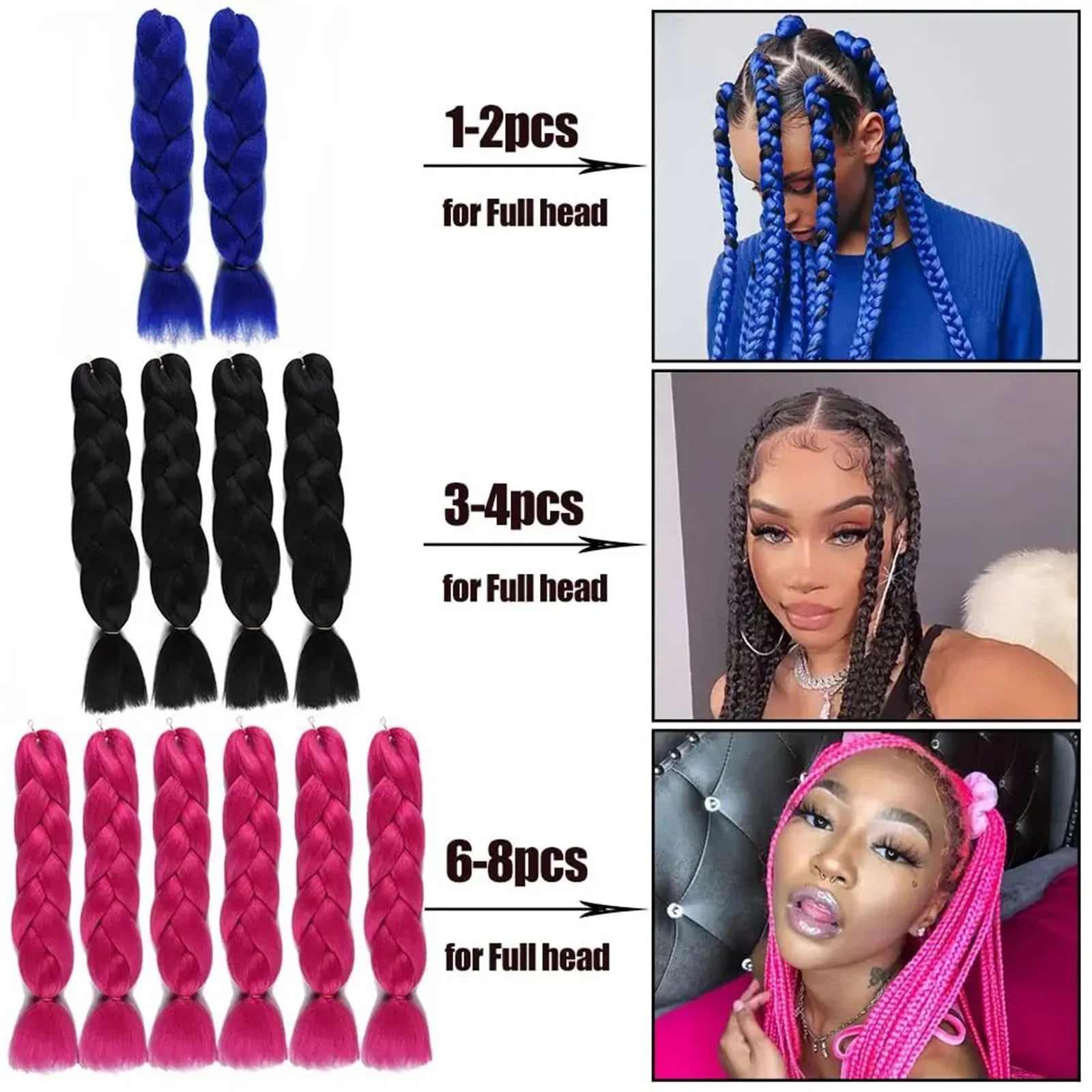 Extensions de cheveux synthétiques à tresser de 61 cm (24 pouces) et 100 g