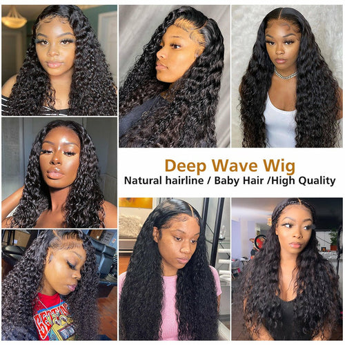 Perruque en cheveux humains ondulés profonds avec lace frontale transparente HD 13x4, densité 200%