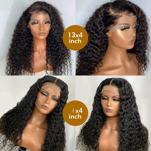Perruque en cheveux humains ondulés profonds avec lace frontale transparente HD 13x4, densité 200%