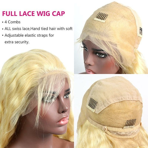 Perruque courte blonde 613, style bob, avec lace front, en cheveux humains doux et pré-épilés