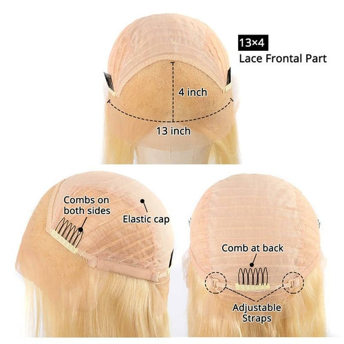 Perruque courte blonde 613, style bob, avec lace front, en cheveux humains doux et pré-épilés